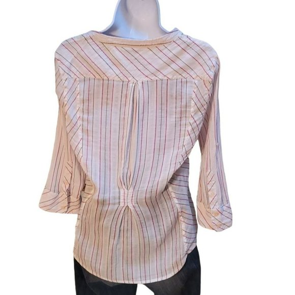 C and C California White Women's Pink Green Three Quarter Sleeve Top Large - Picture 2 of 3